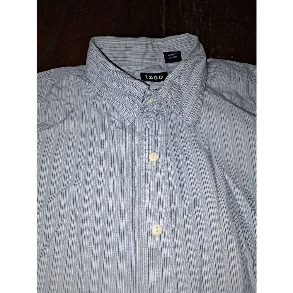 Large IZOD Blue White Long Sleeve Button Front Dress Shirt Cotton - Picture 2 of 3
